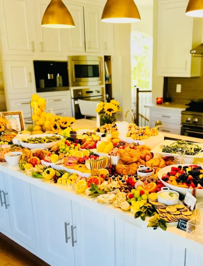 Grazing tables with assorted cheeses, meats, fruits, nuts and crackers from Shawna Cheeseboards menu in Reno NV